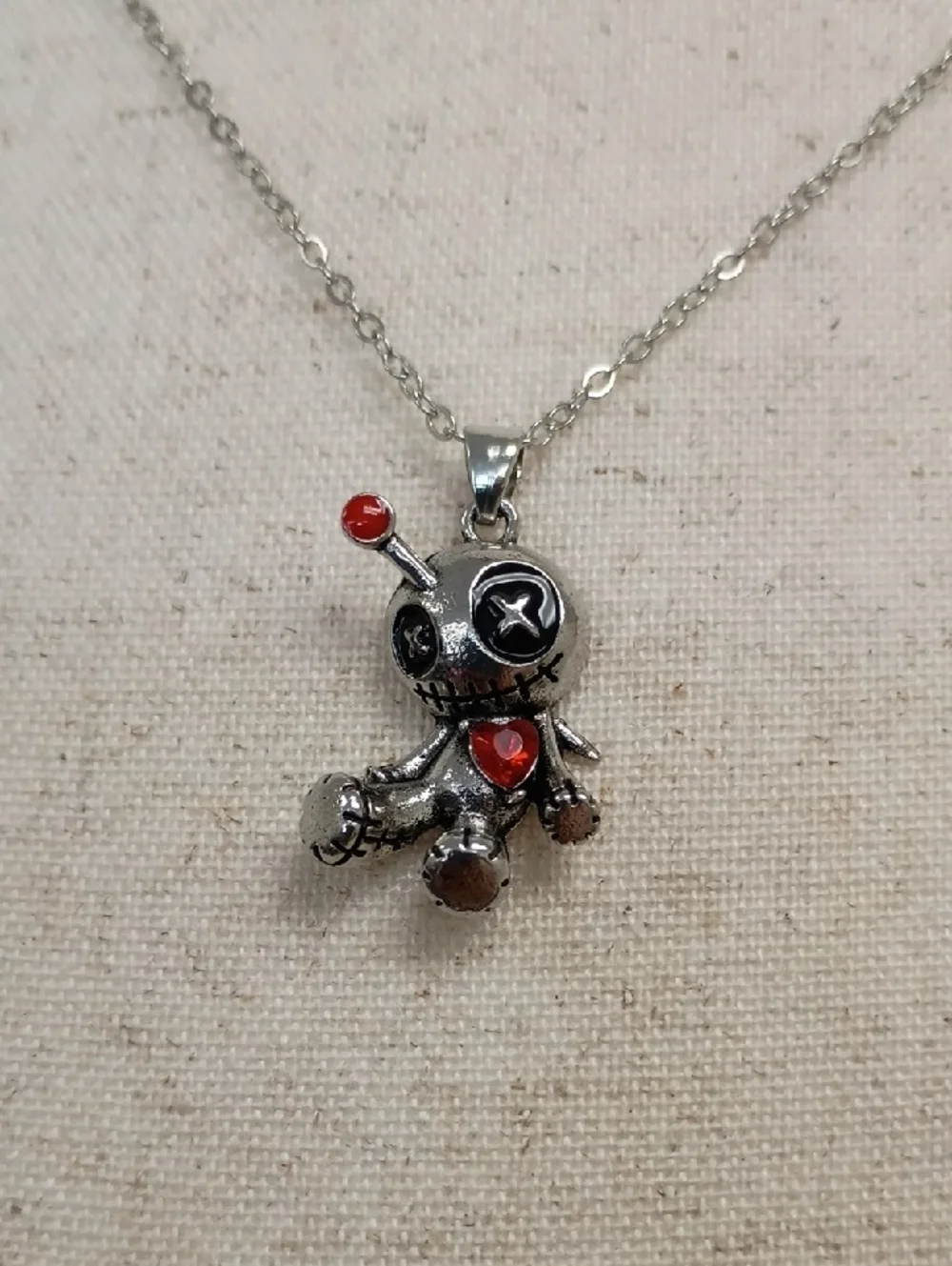 Charm Pendant Necklace Silver Tone Red Crystal Accent Chain
